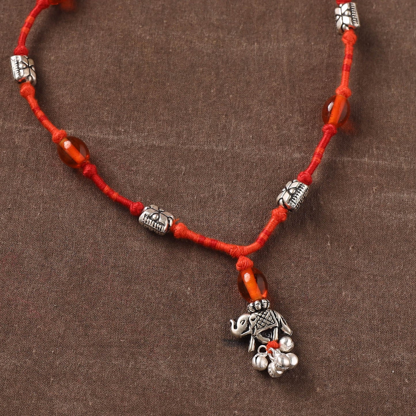 Orange - Patwa Threadwork Beaded Necklace by Kailash Patwa 04