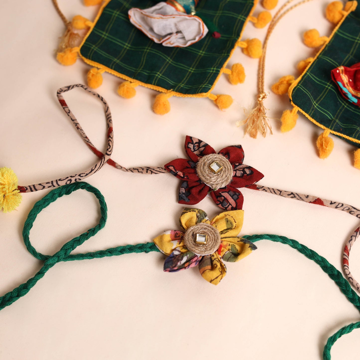 Handmade Fabric Flower Rakhi (Set of 2)