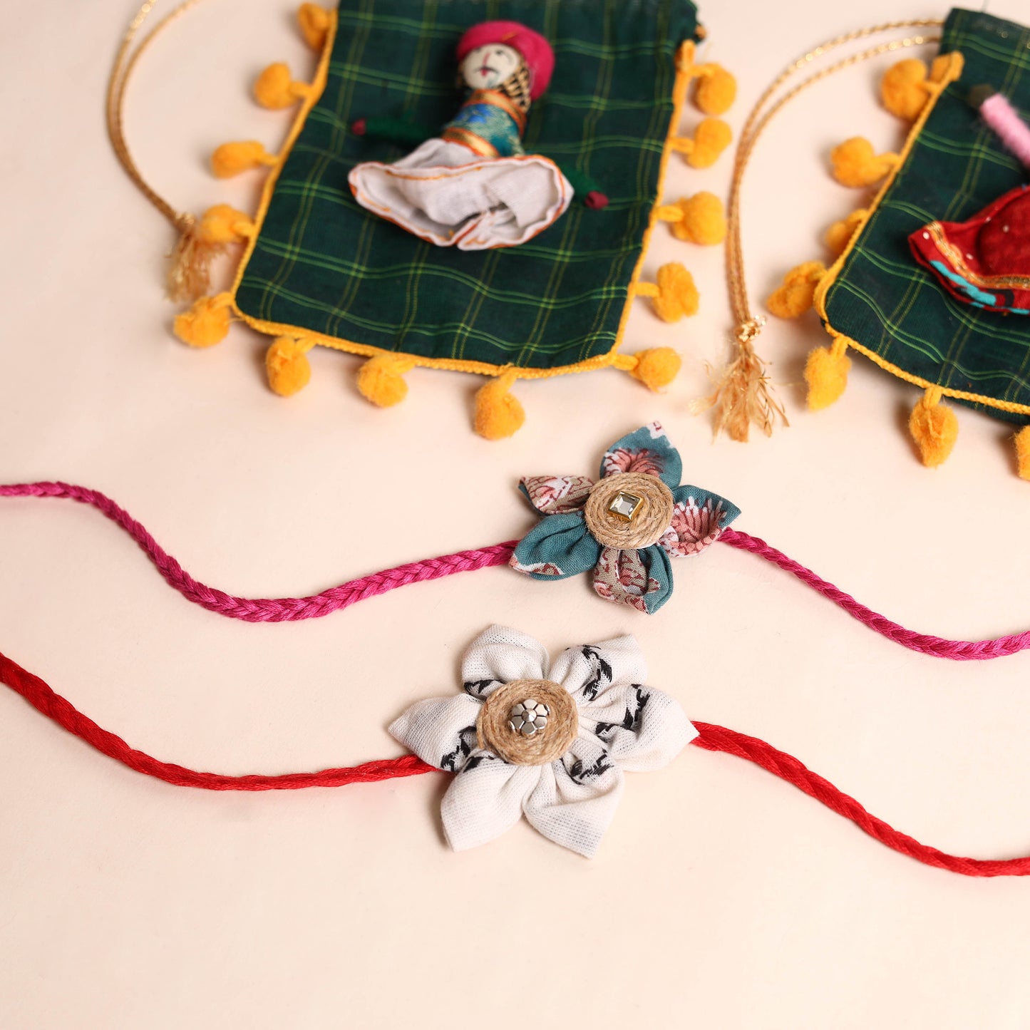 Handmade Fabric Flower Rakhi (Set of 2)