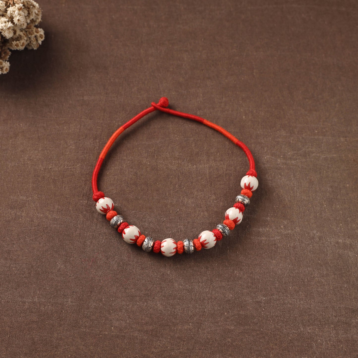 Orange - Patwa Threadwork Blue Pottery Beaded Necklace by Kailash Patwa 12
