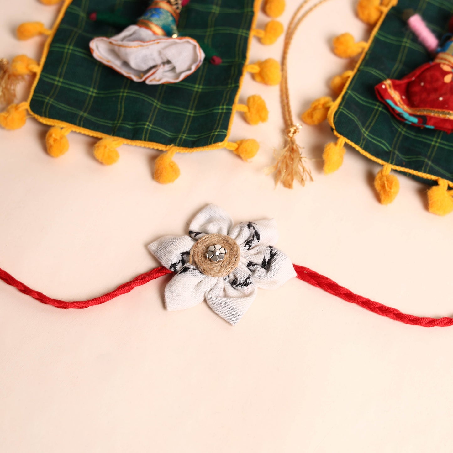 Handmade Fabric Flower Rakhi (Set of 2)