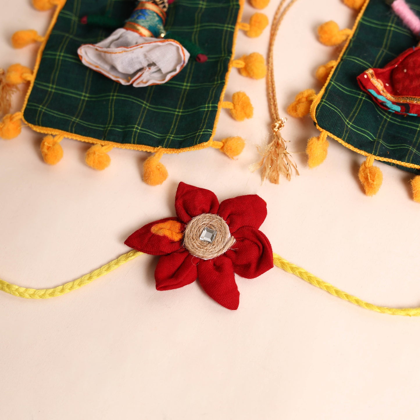 Handmade Fabric Flower Rakhi (Set of 2)
