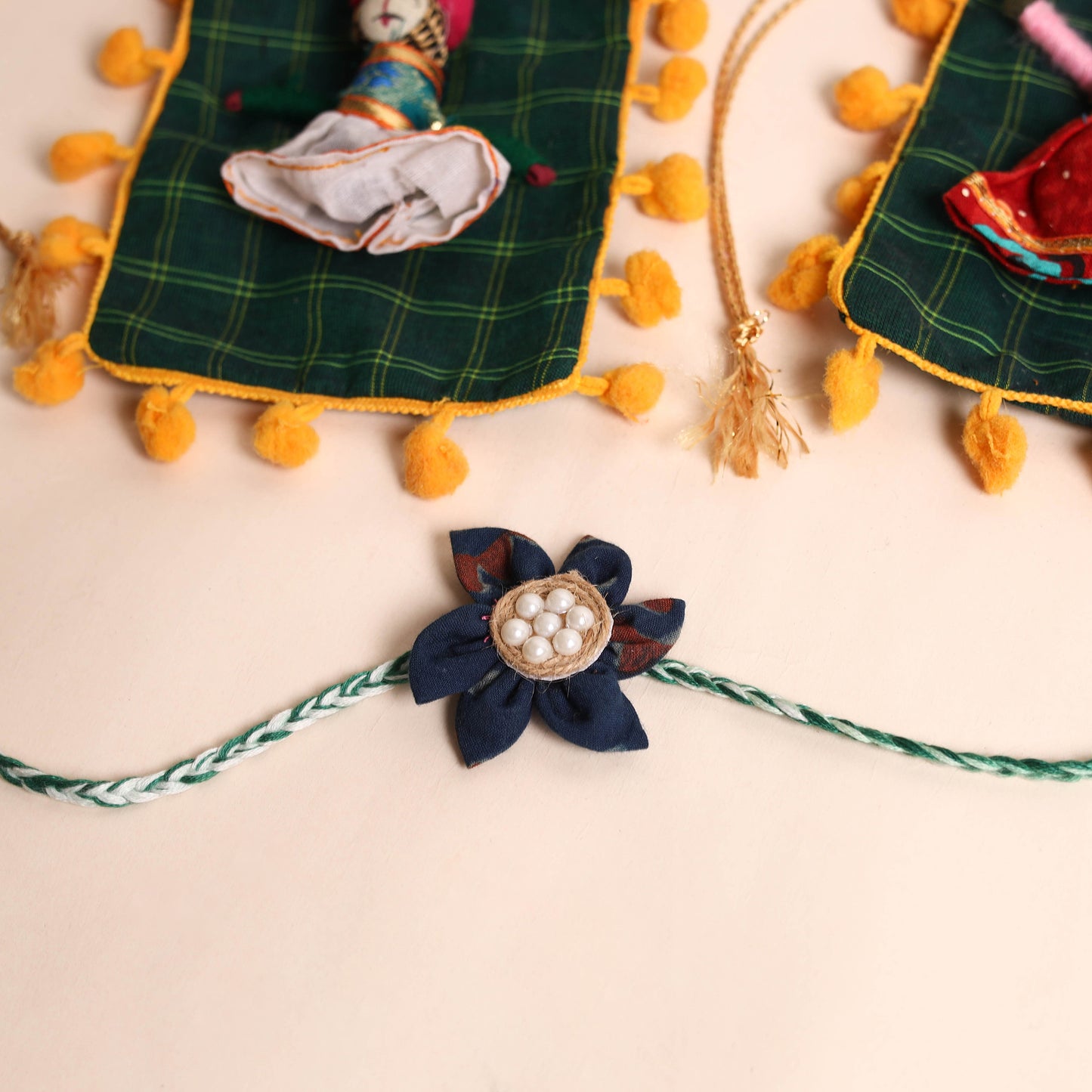 Handmade Fabric Flower Rakhi (Set of 2)