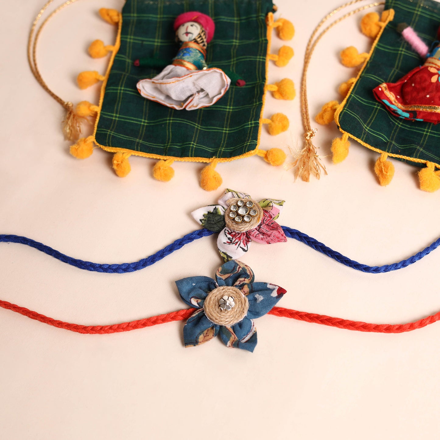 Handmade Fabric Flower Rakhi (Set of 2)