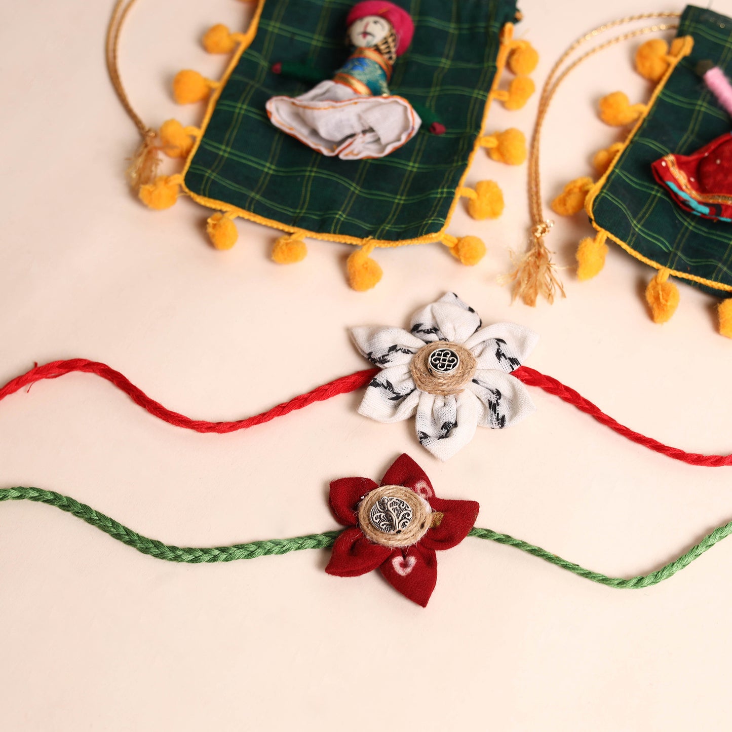 Handmade Fabric Flower Rakhi (Set of 2)
