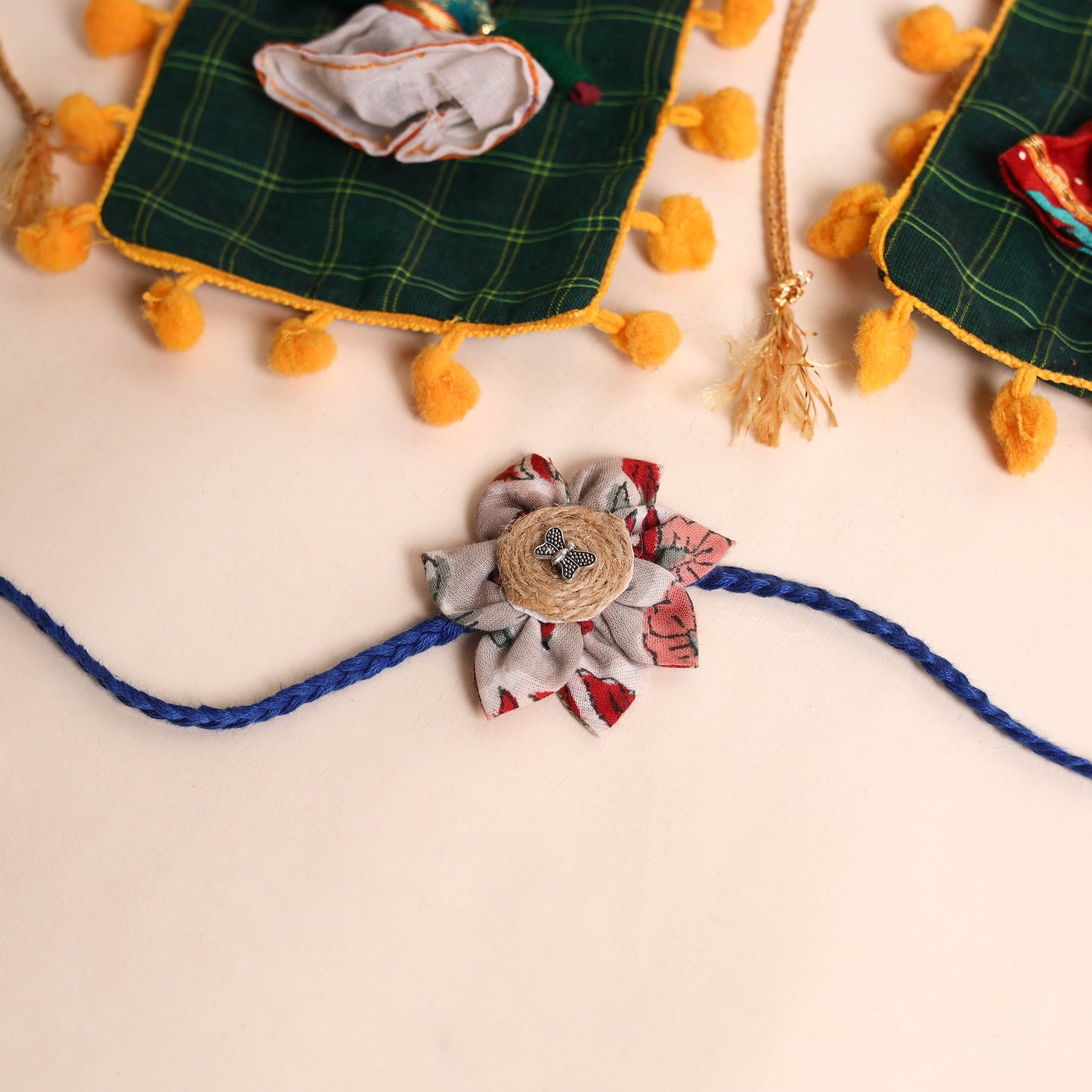 Handmade Fabric Flower Rakhi (Set of 2)
