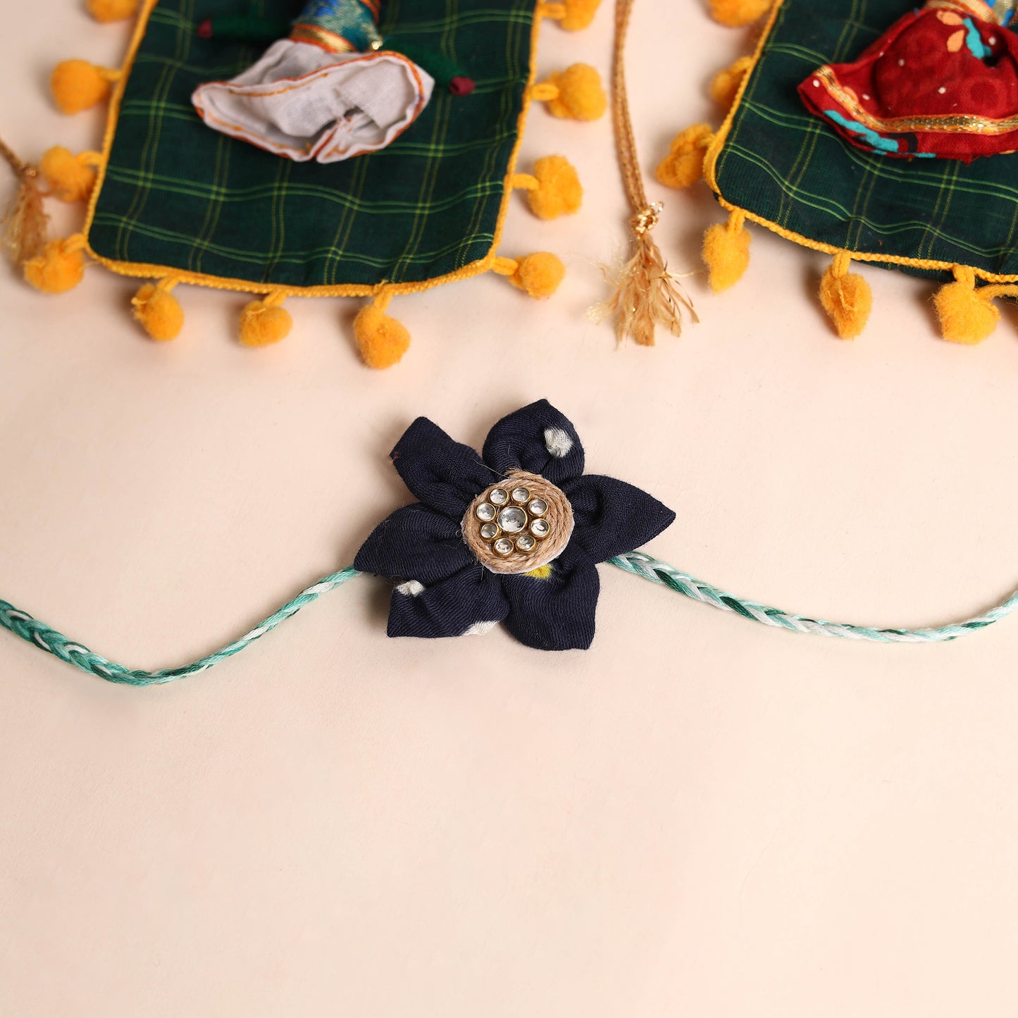 Handmade Fabric Flower Rakhi (Set of 2)