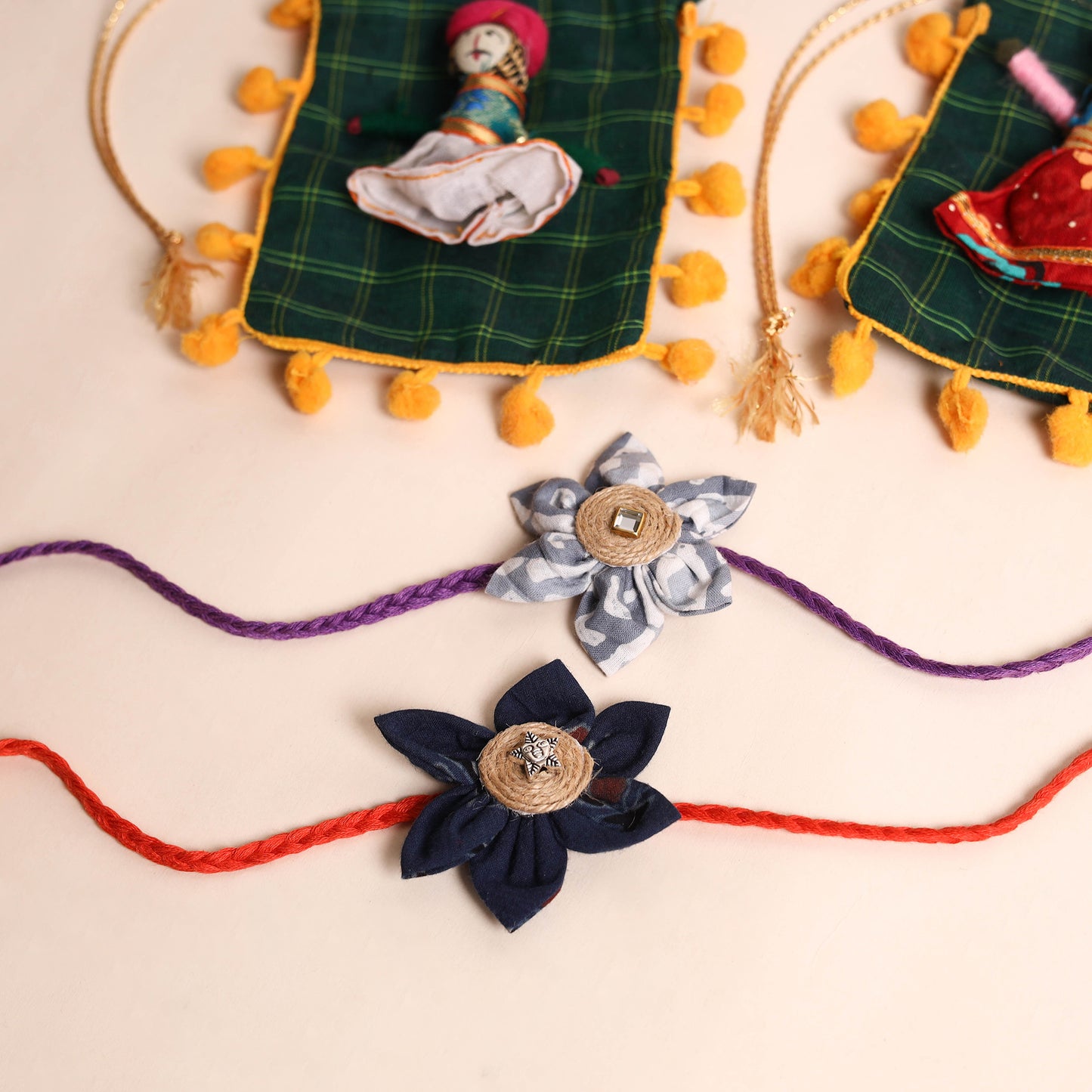 Handmade Fabric Flower Rakhi (Set of 2)