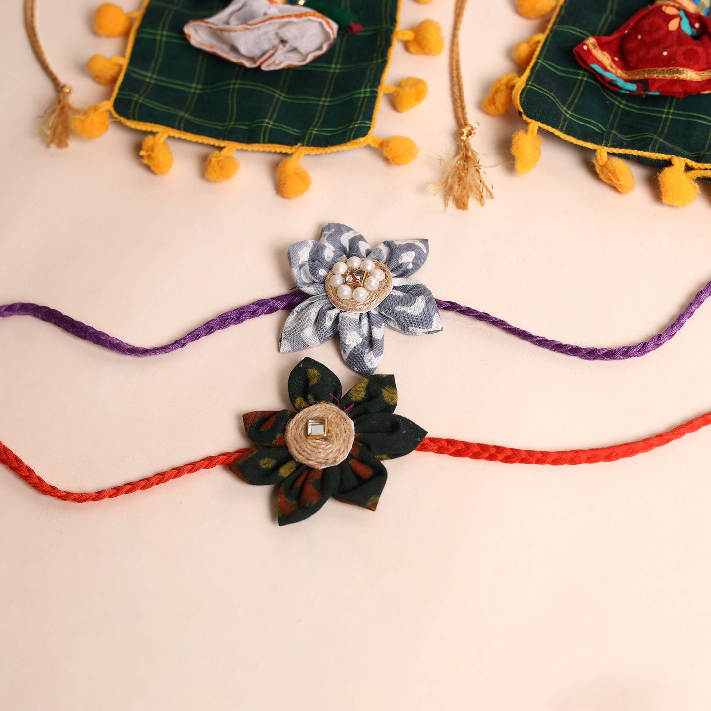 Handmade Fabric Flower Rakhi (Set of 2)
