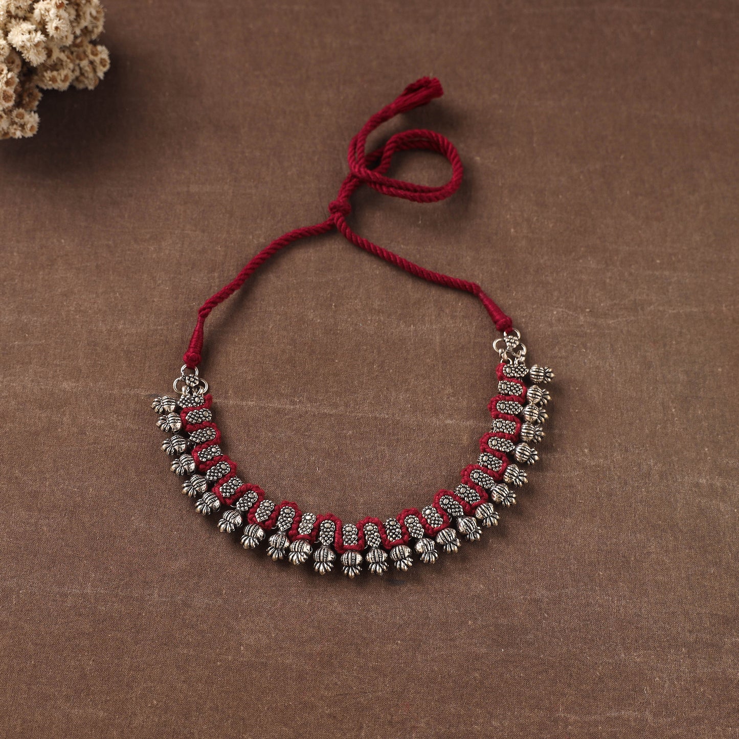 Maroon - Patwa Threadwork Choker Necklace by Kailash Patwa 41