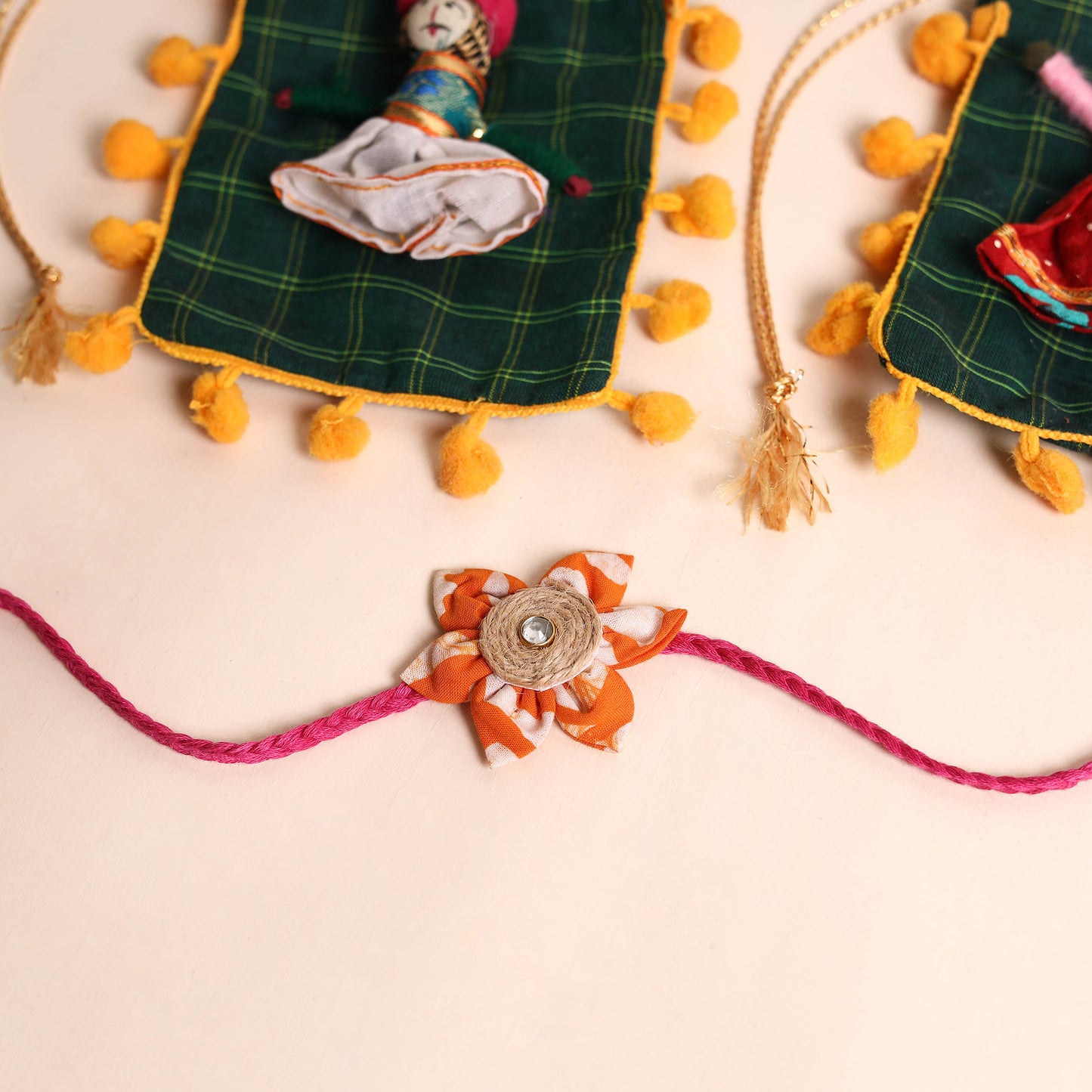 Handmade Fabric Flower Rakhi (Set of 2)