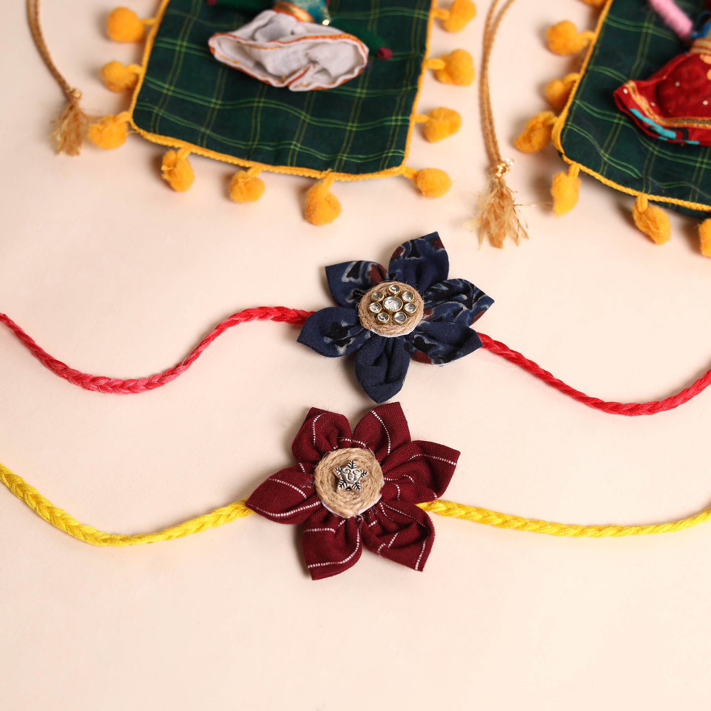 Handmade Fabric Flower Rakhi (Set of 2)