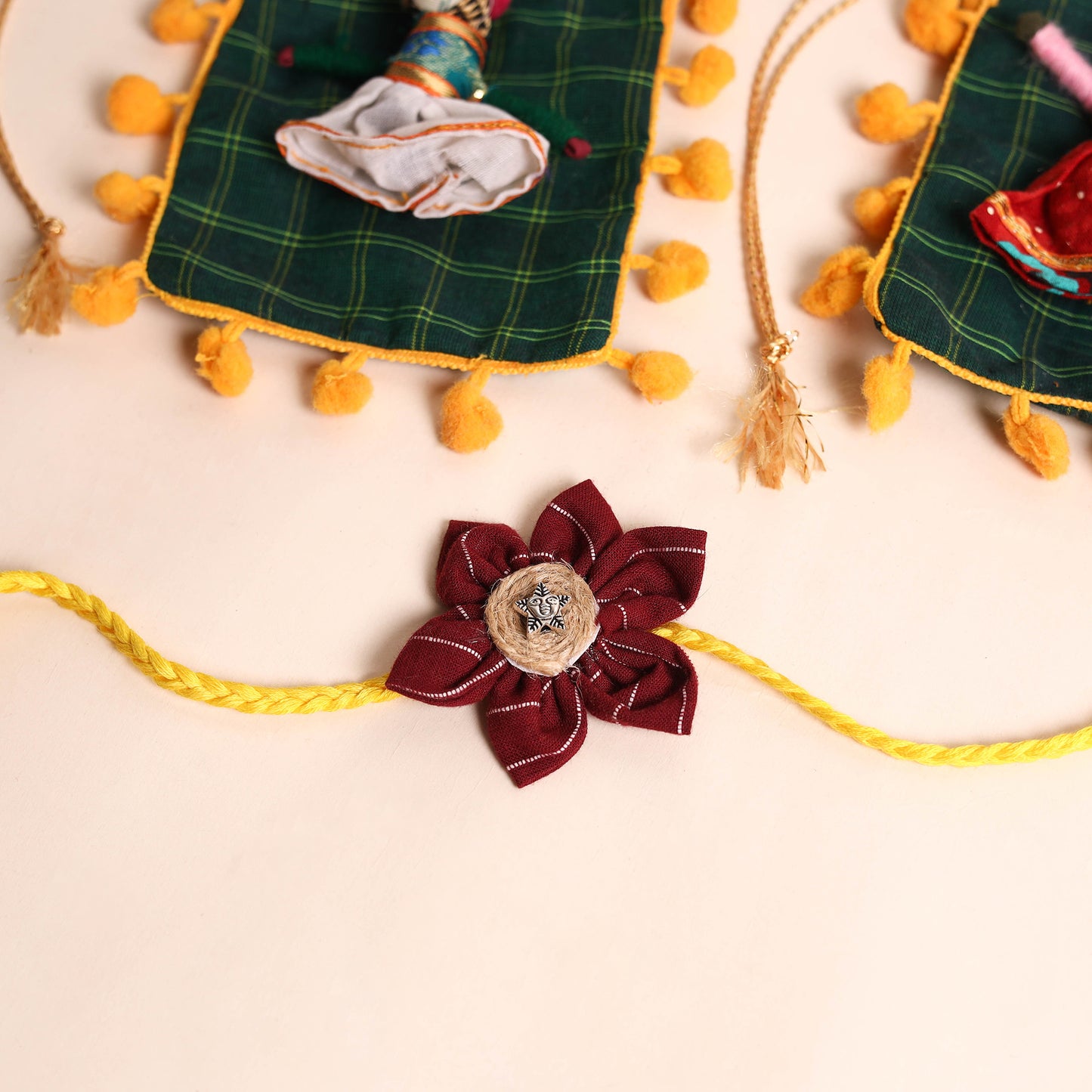 Handmade Fabric Flower Rakhi (Set of 2)