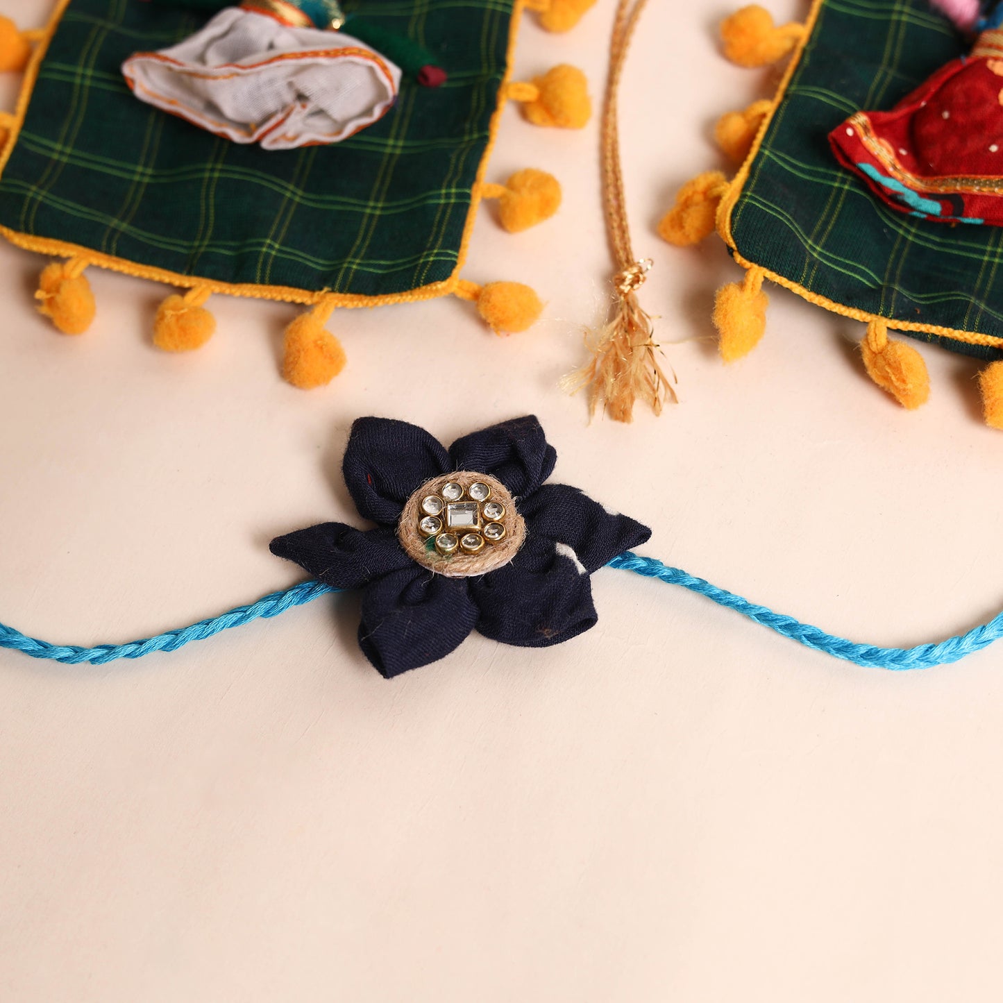 Handmade Fabric Flower Rakhi (Set of 2)