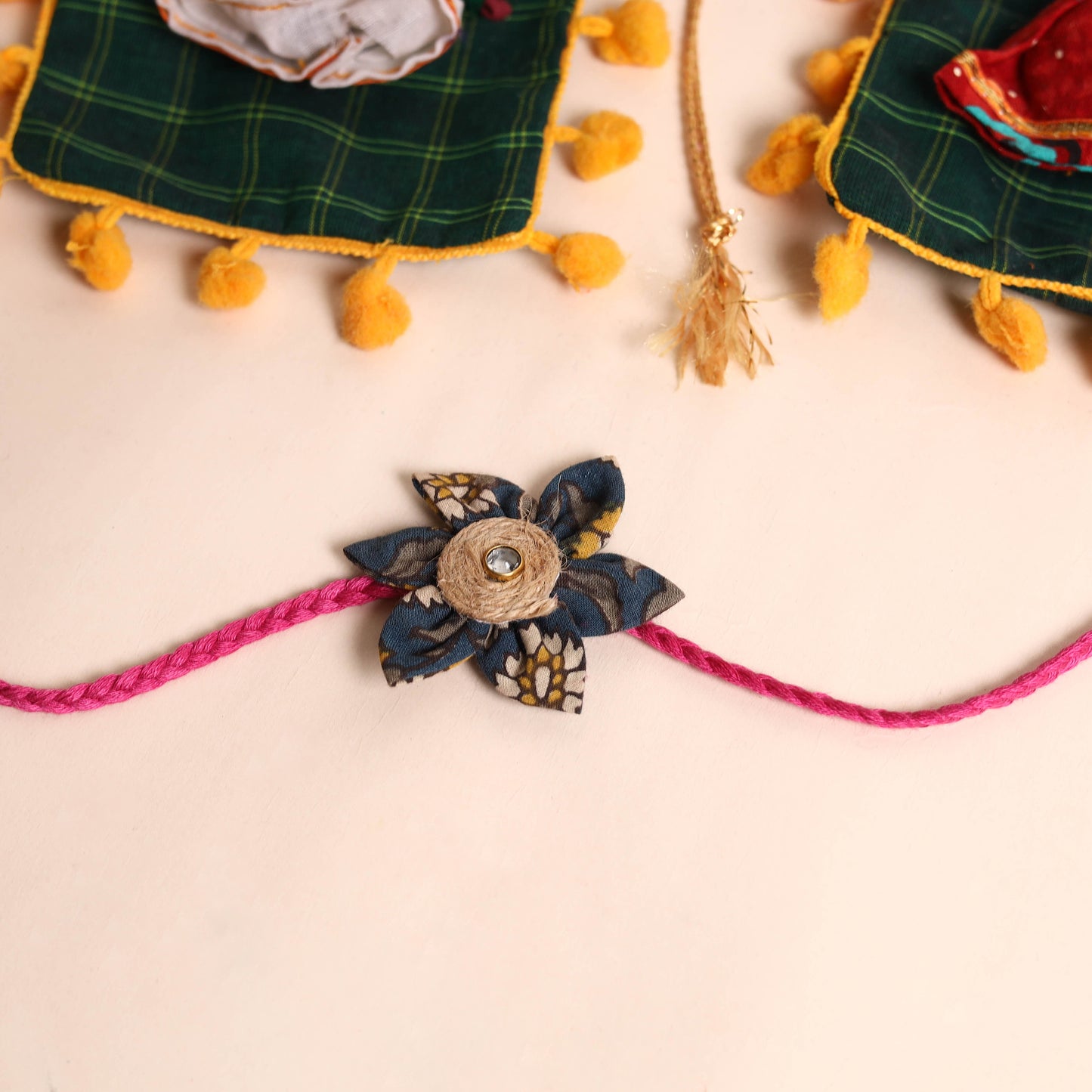 Handmade Fabric Flower Rakhi (Set of 2)