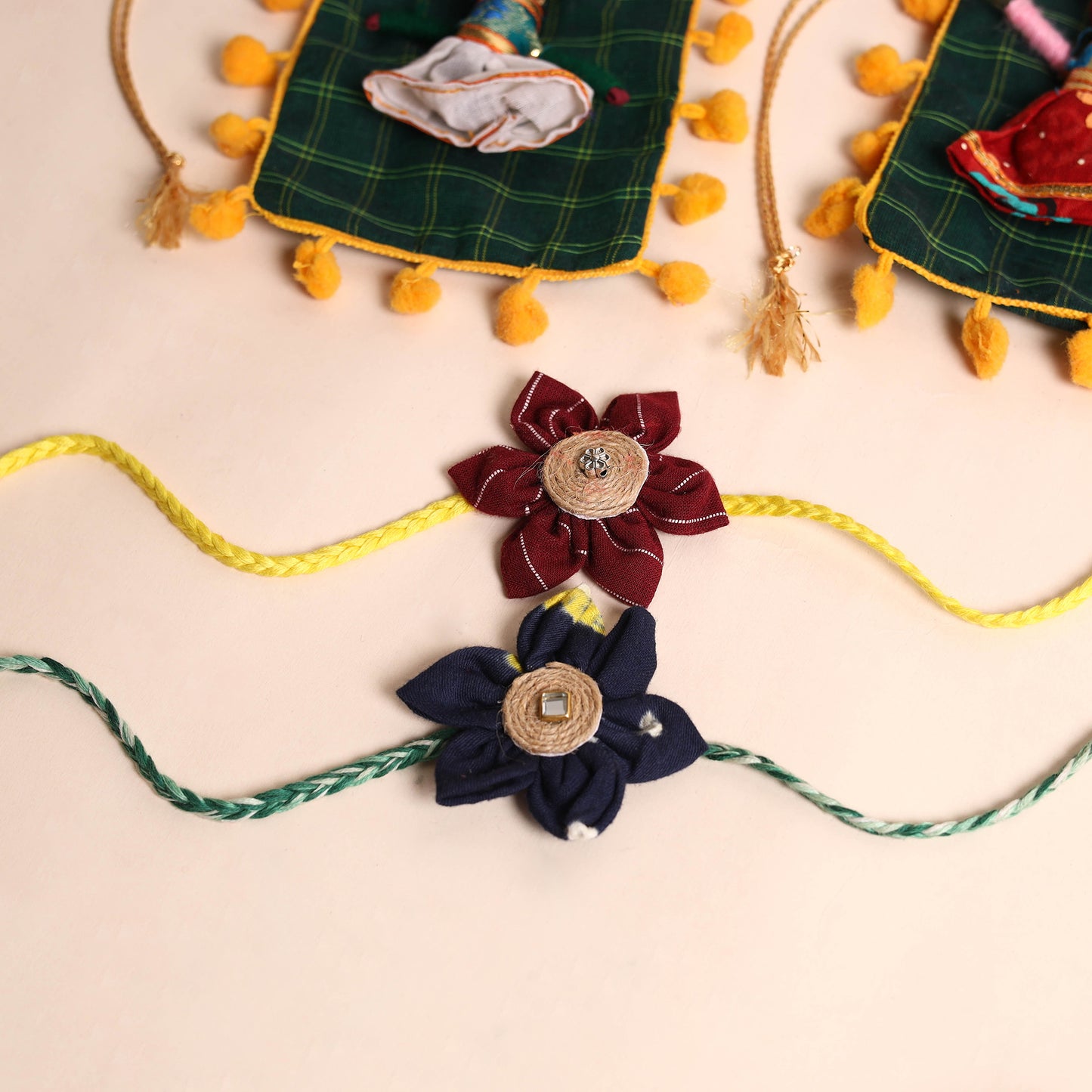 Handmade Fabric Flower Rakhi (Set of 2)