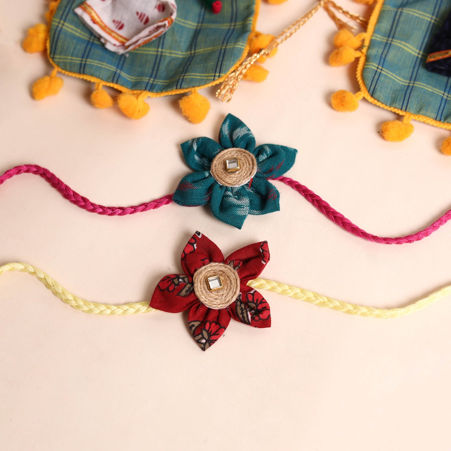 Handmade Fabric Flower Rakhi (Set of 2)
