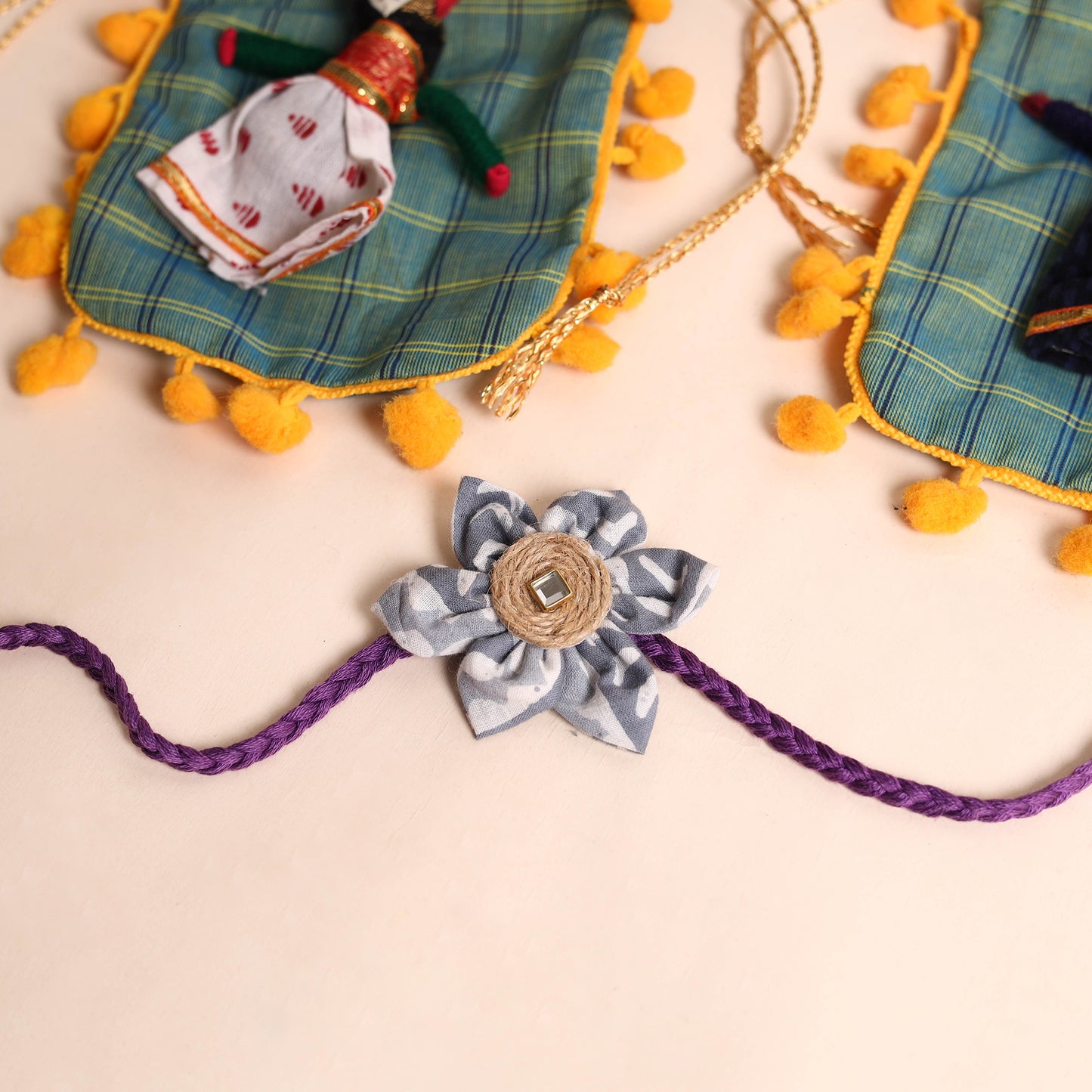 Handmade Fabric Flower Rakhi (Set of 2)