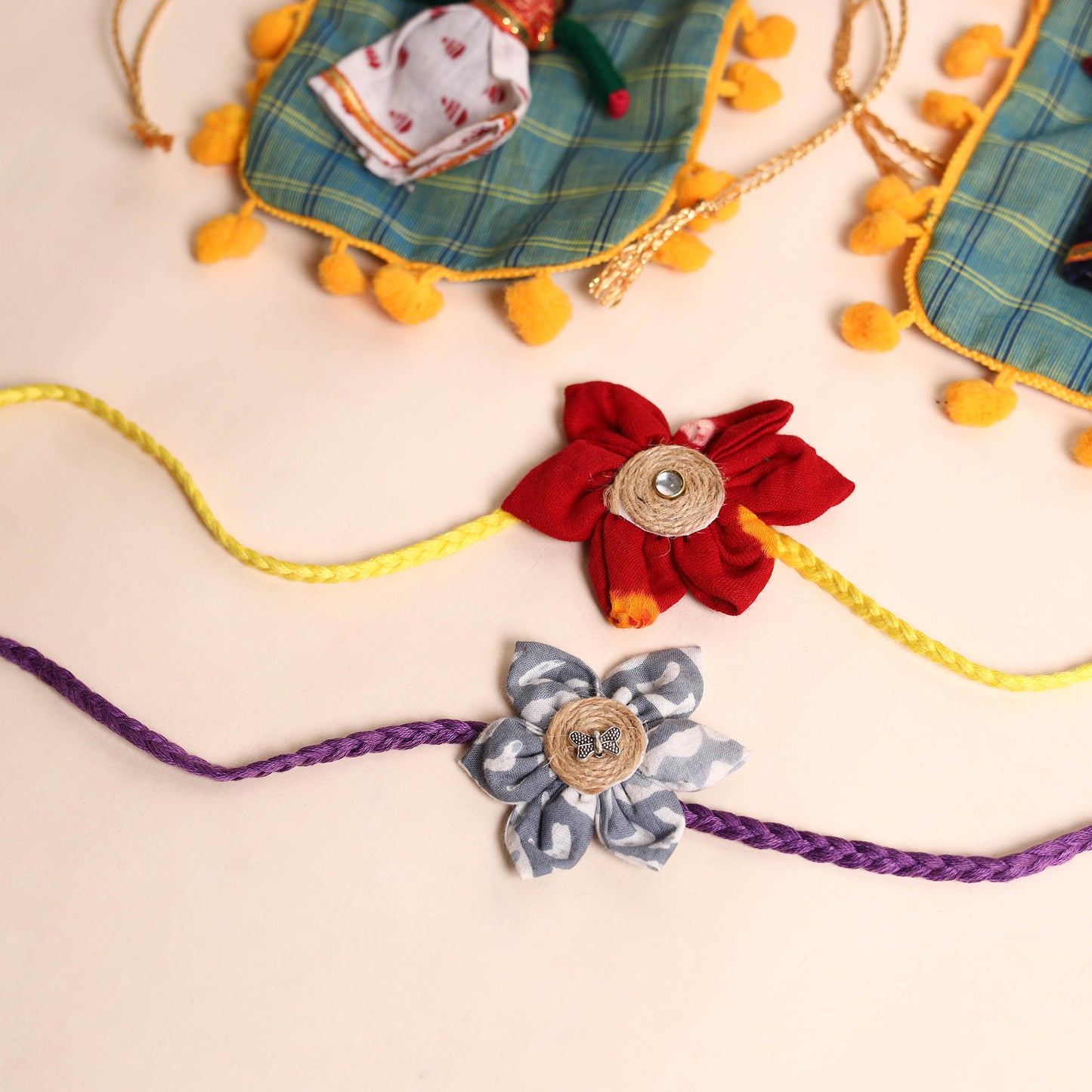 Handmade Fabric Flower Rakhi (Set of 2)