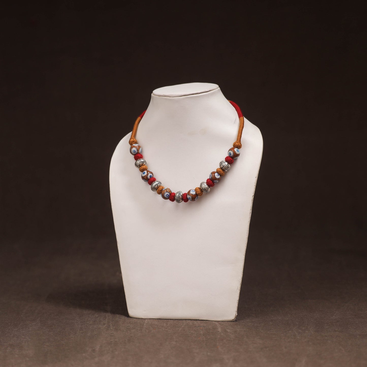 Brown - Patwa Threadwork Blue Pottery Beaded Necklace by Kailash Patwa 22