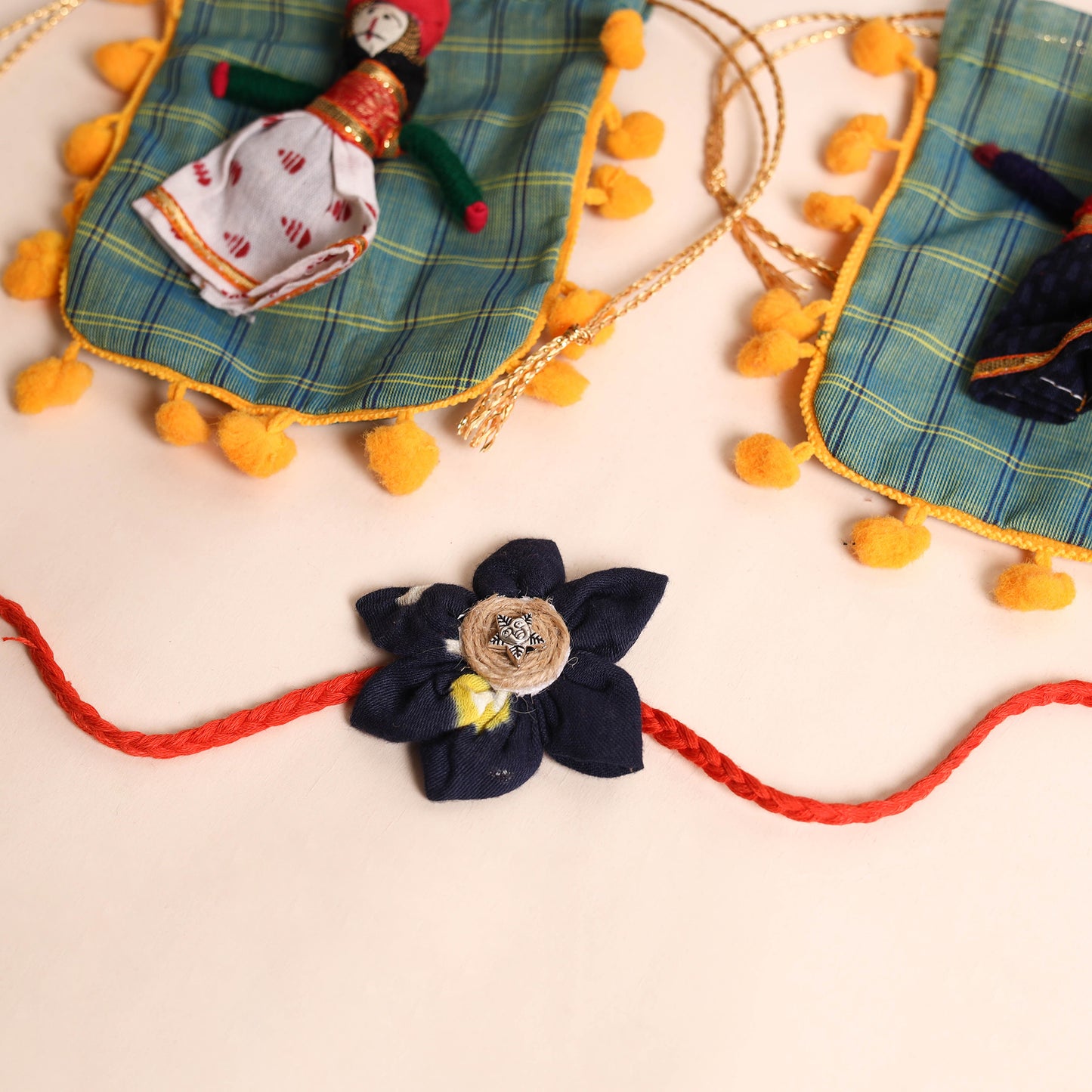 Handmade Fabric Flower Rakhi (Set of 2)