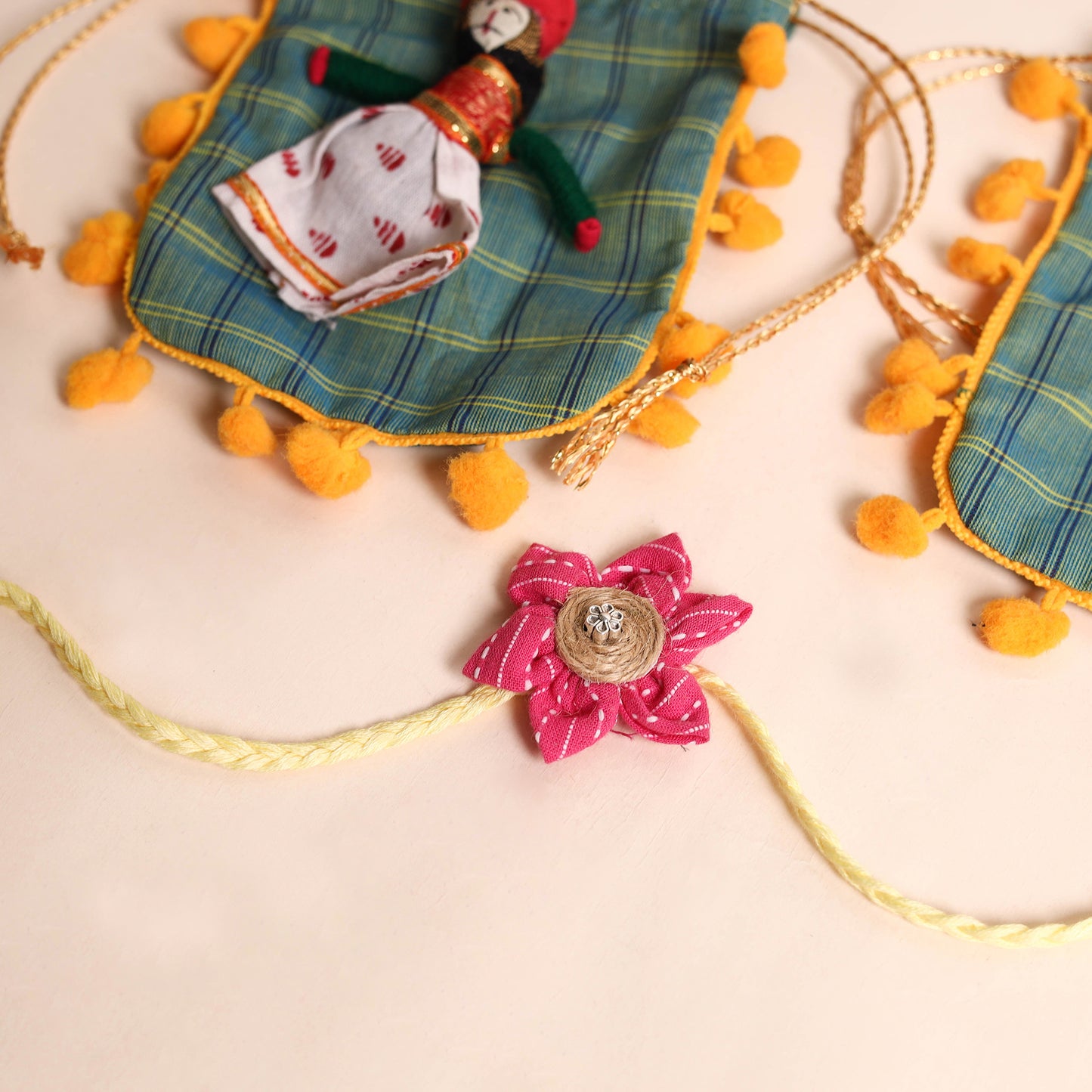 Handmade Fabric Flower Rakhi (Set of 2)