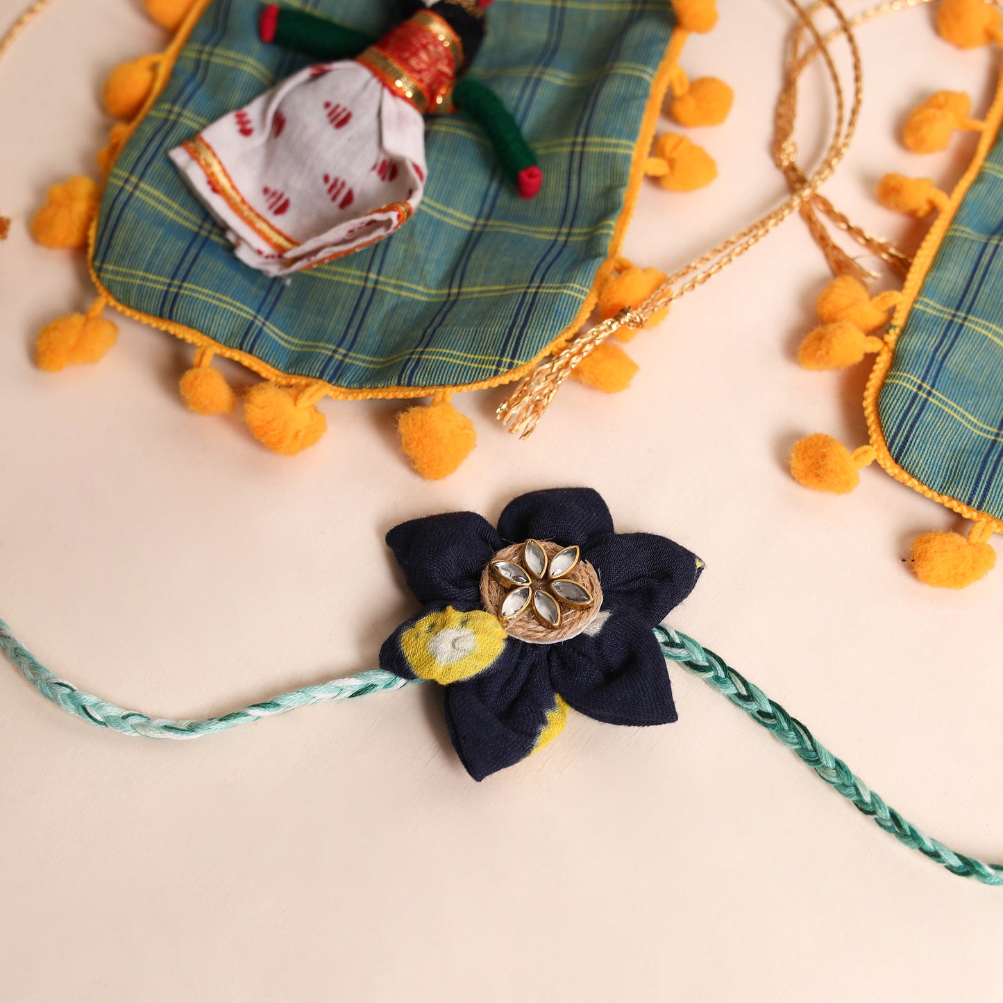 Handmade Fabric Flower Rakhi (Set of 2)
