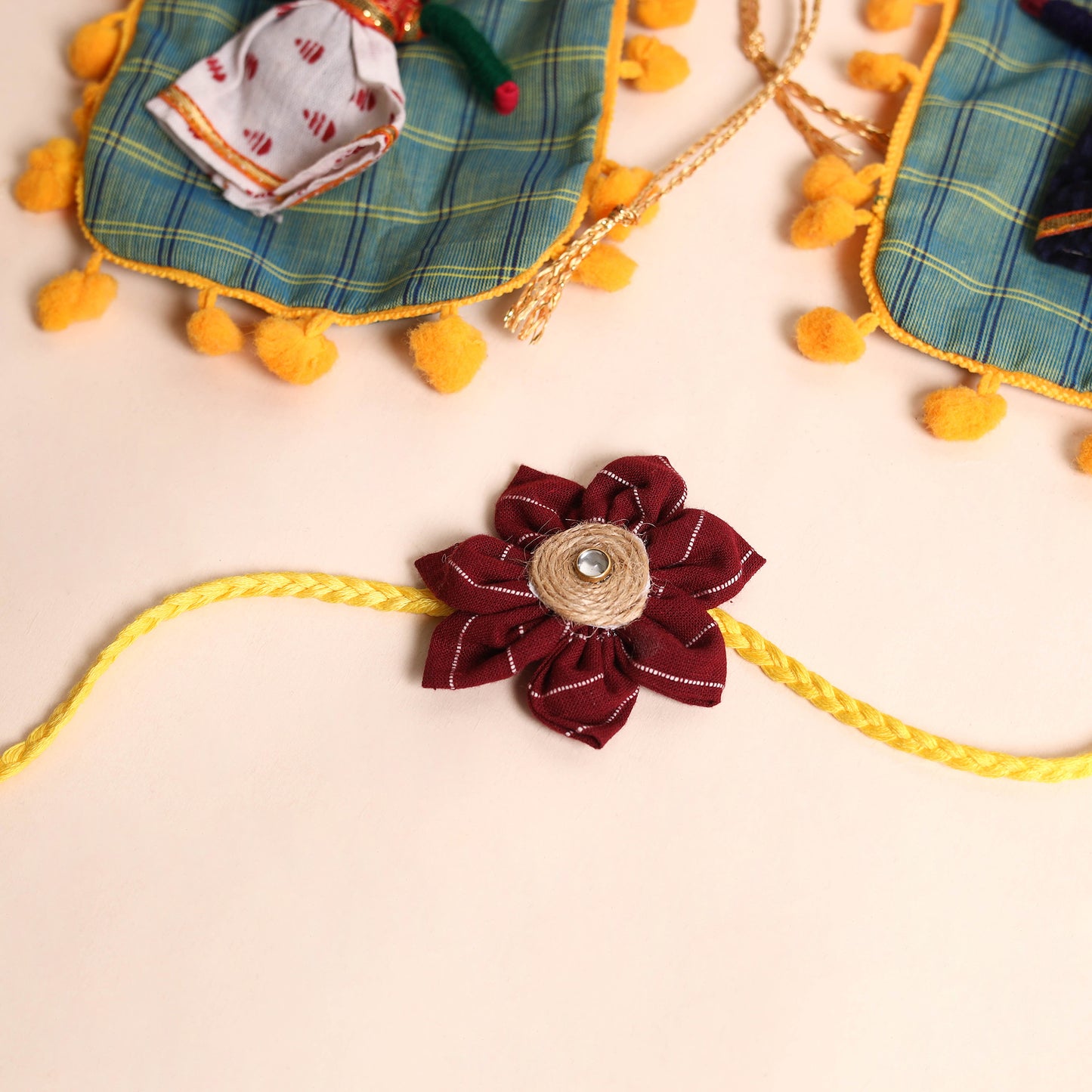 Handmade Fabric Flower Rakhi (Set of 2)
