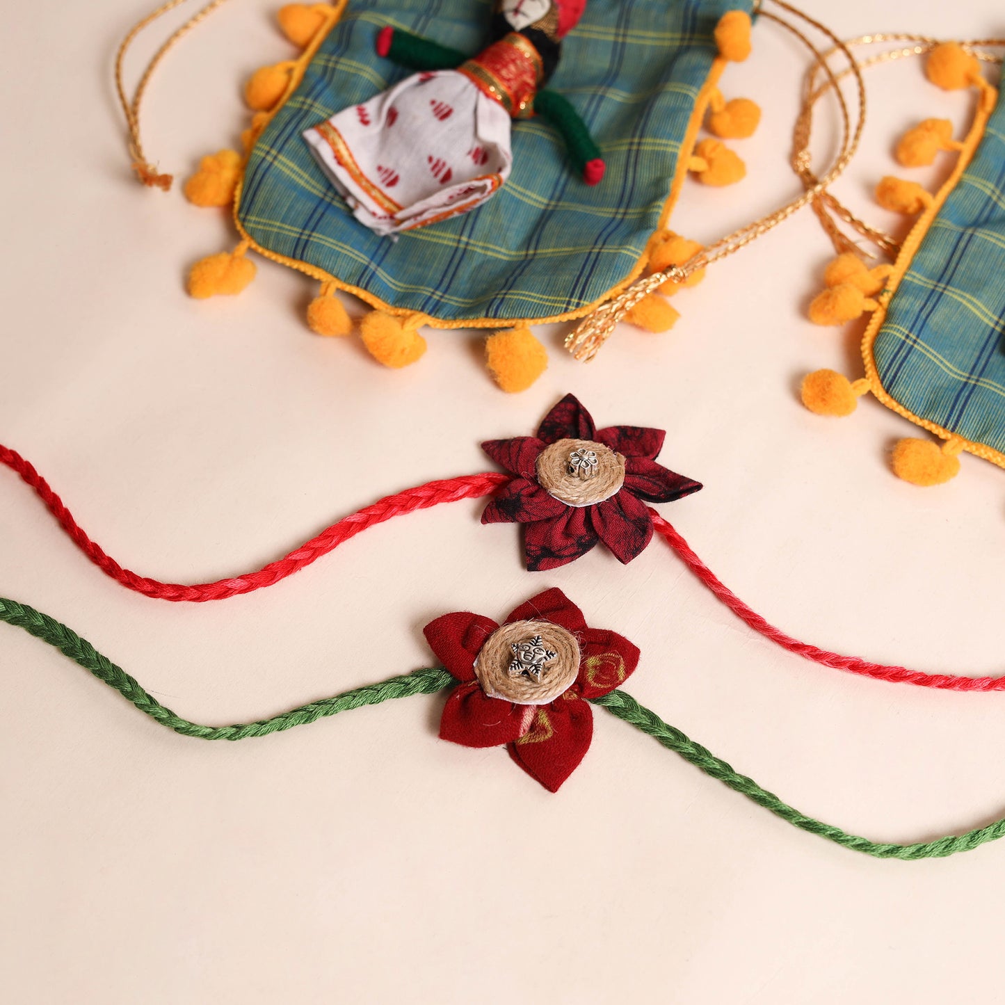 Handmade Fabric Flower Rakhi (Set of 2)