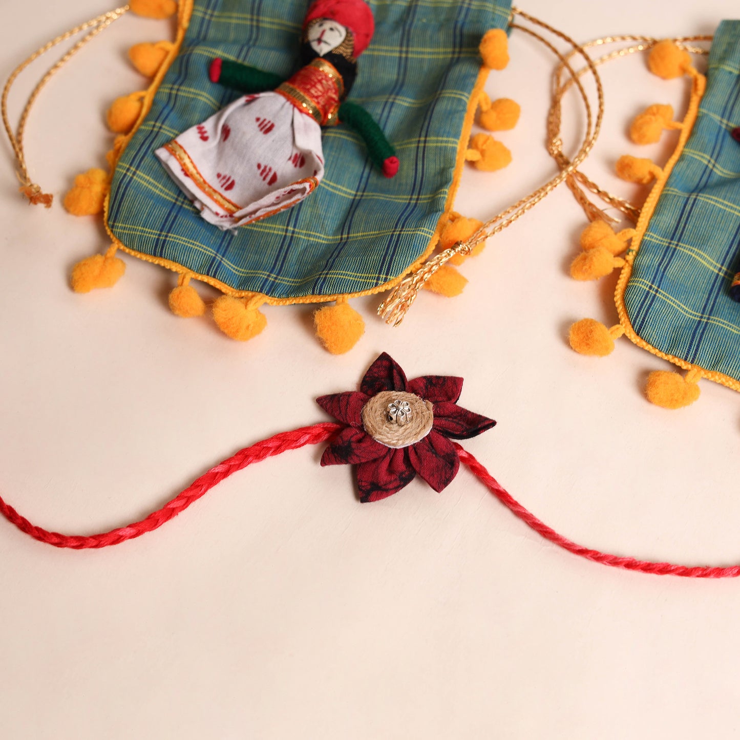 Handmade Fabric Flower Rakhi (Set of 2)