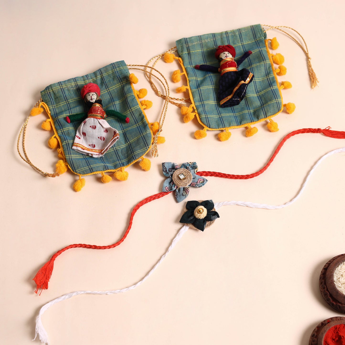 Handmade Fabric Flower Rakhi (Set of 2)