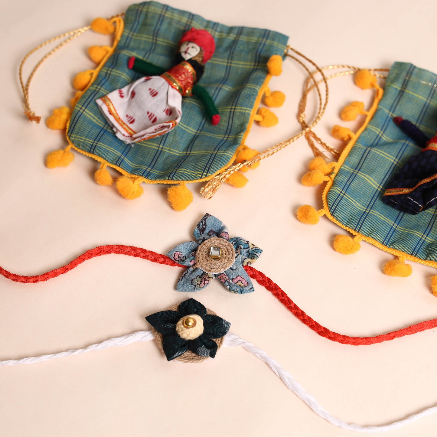 Handmade Fabric Flower Rakhi (Set of 2)