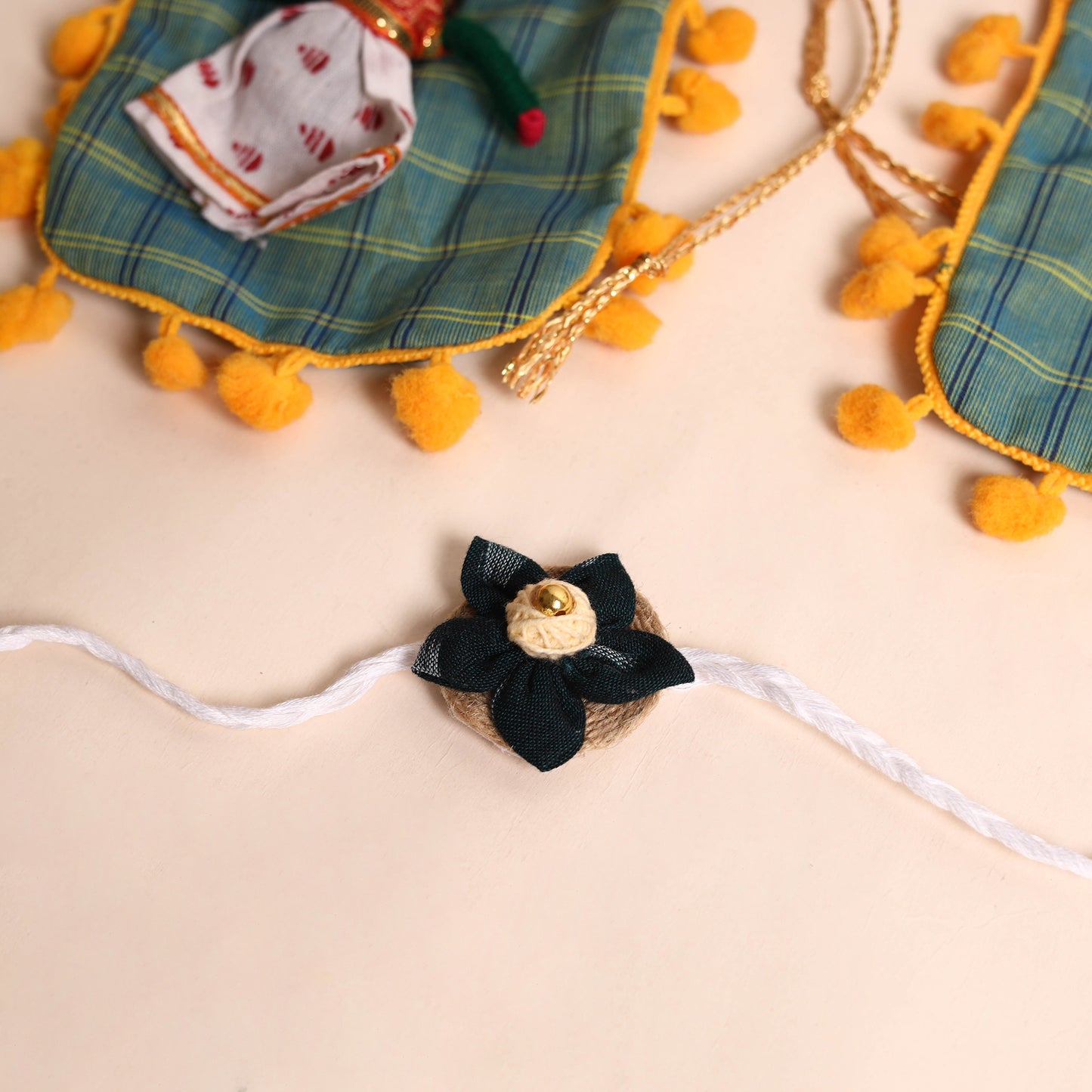 Handmade Fabric Flower Rakhi (Set of 2)