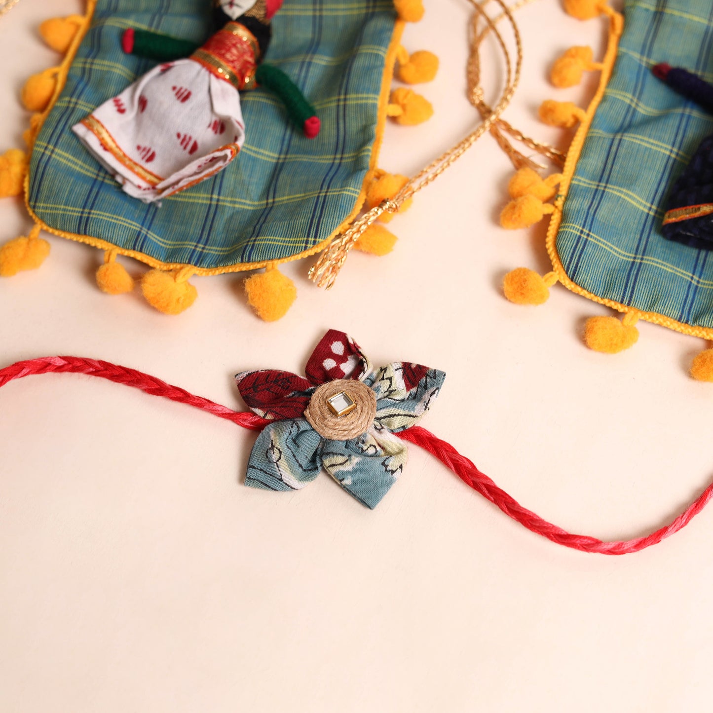 Handmade Fabric Flower Rakhi (Set of 2)
