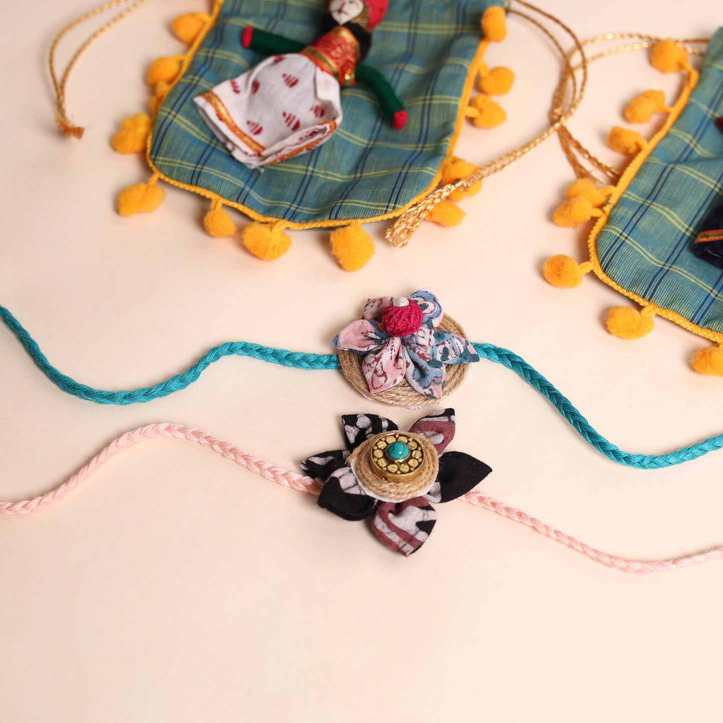 Handmade Fabric Flower Rakhi (Set of 2)