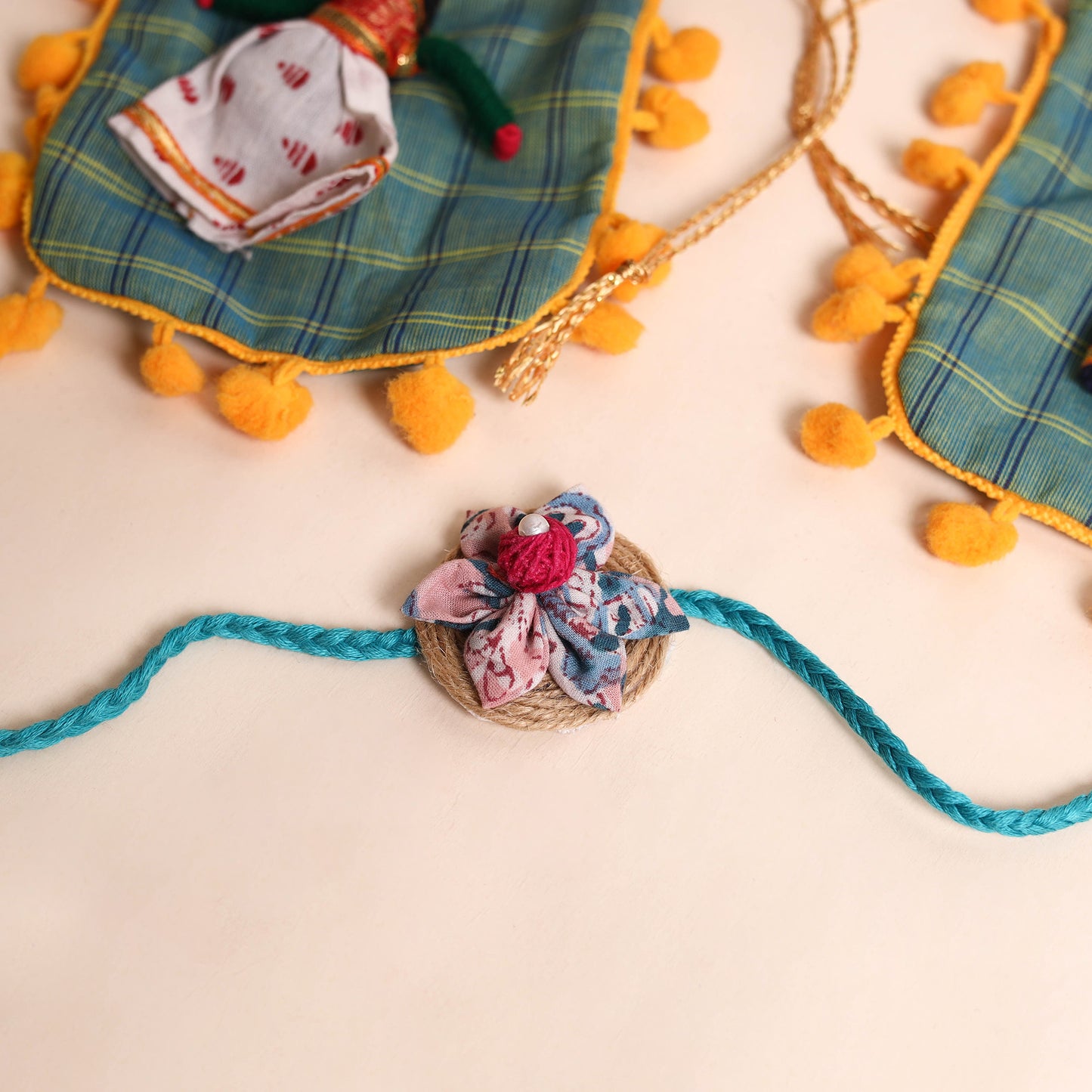 Handmade Fabric Flower Rakhi (Set of 2)