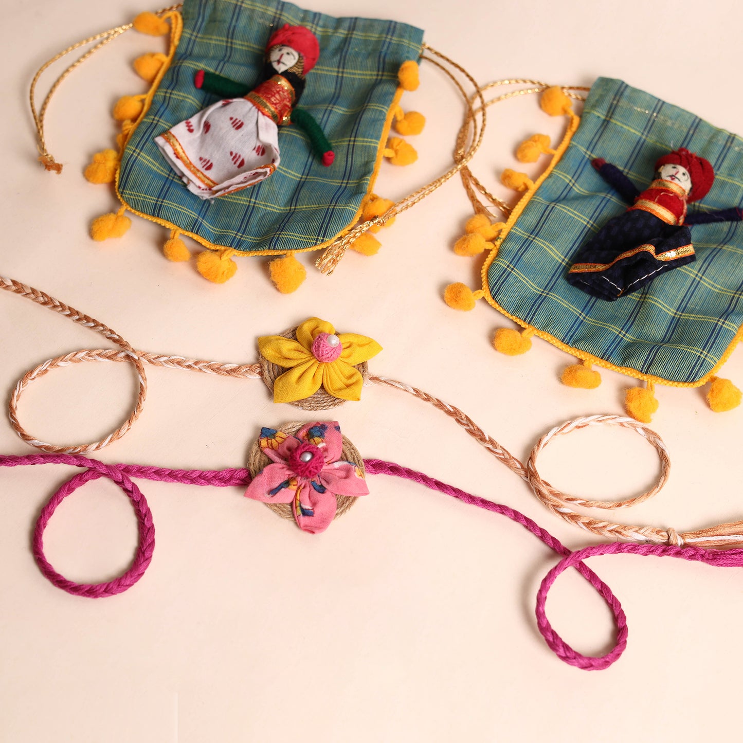 Handmade Fabric Flower Rakhi (Set of 2)