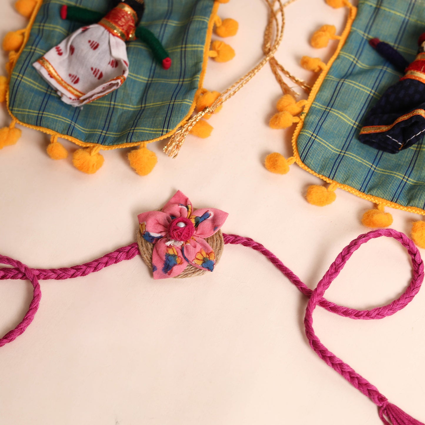 Handmade Fabric Flower Rakhi (Set of 2)
