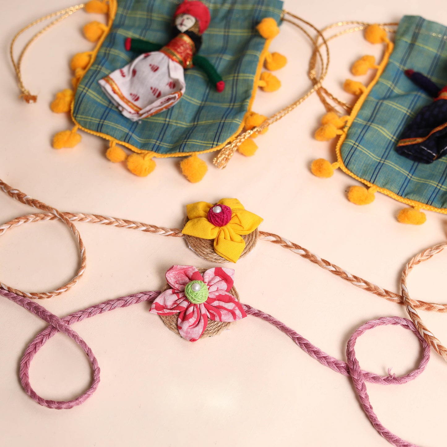 Handmade Fabric Flower Rakhi (Set of 2)