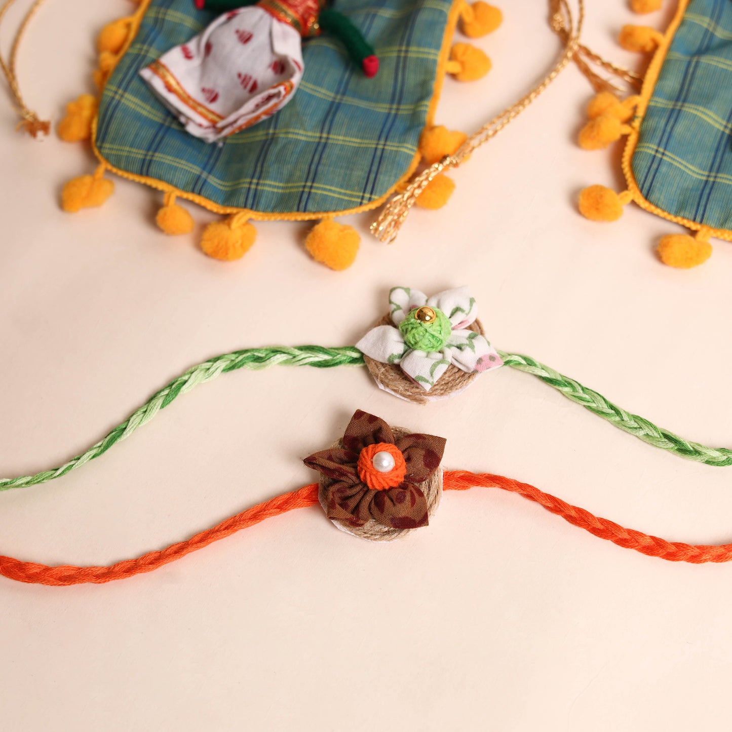 Handmade Fabric Flower Rakhi (Set of 2)