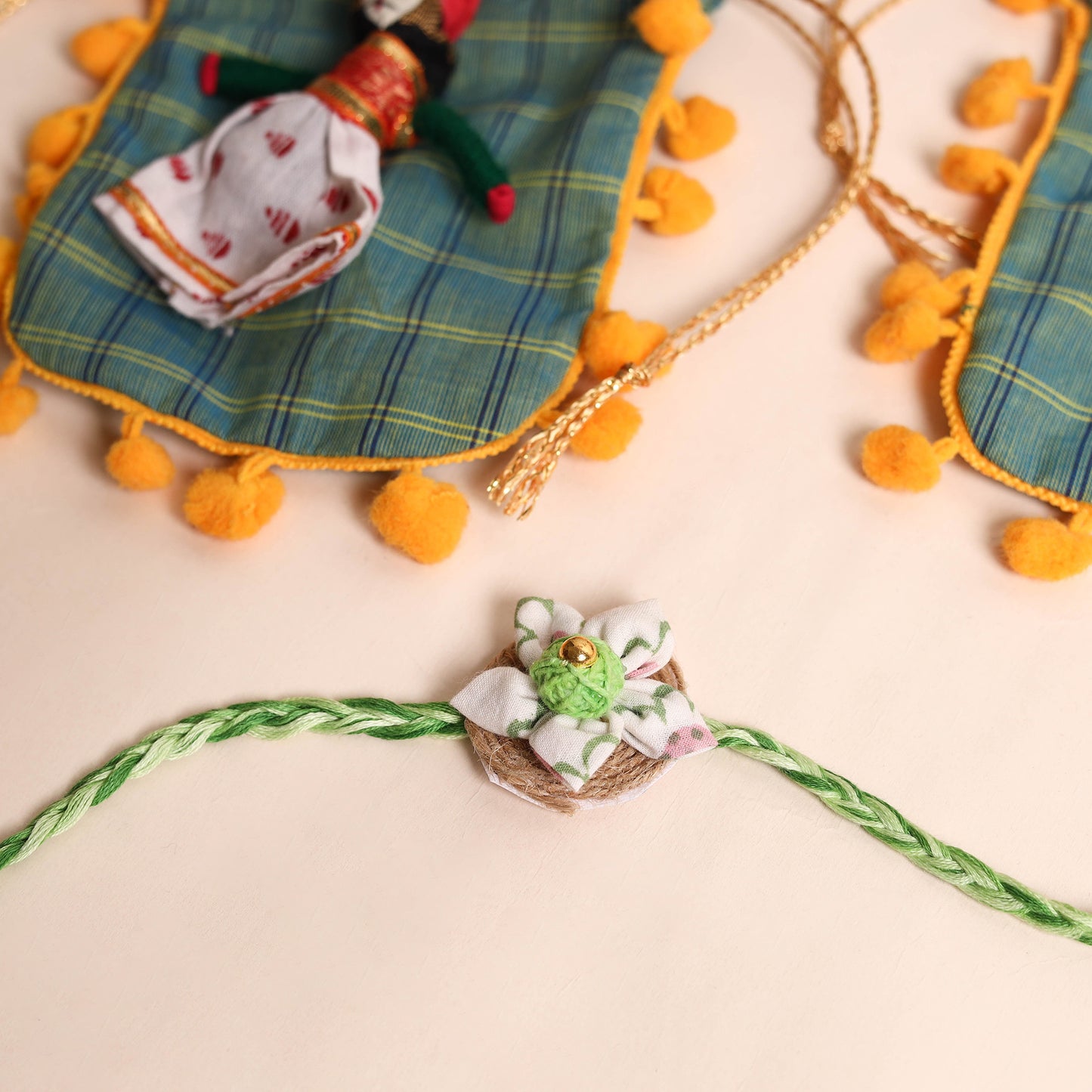 Handmade Fabric Flower Rakhi (Set of 2)