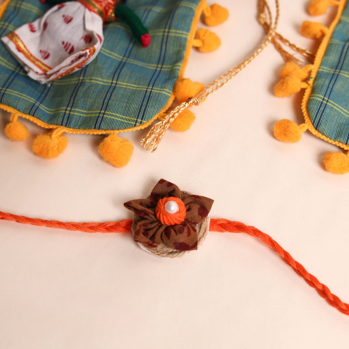 Handmade Fabric Flower Rakhi (Set of 2)