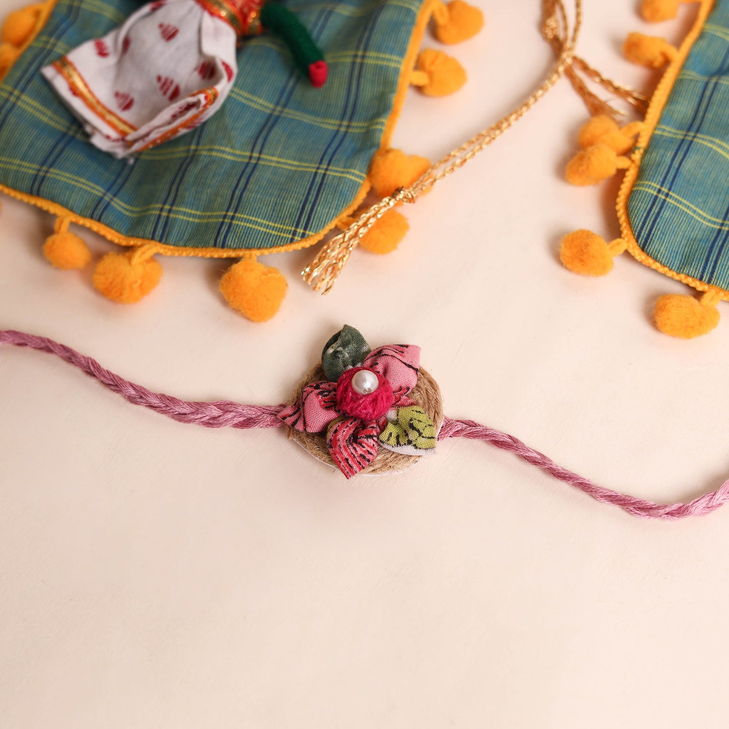 Handmade Fabric Flower Rakhi (Set of 2)