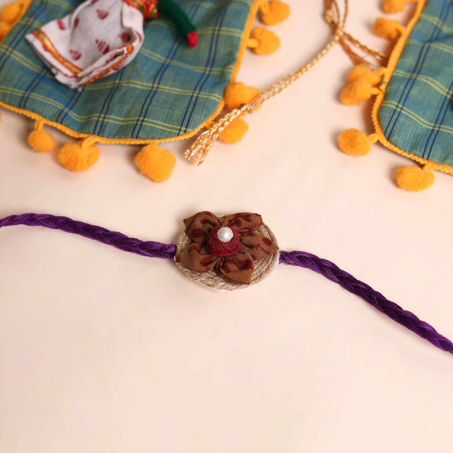 Handmade Fabric Flower Rakhi (Set of 2)