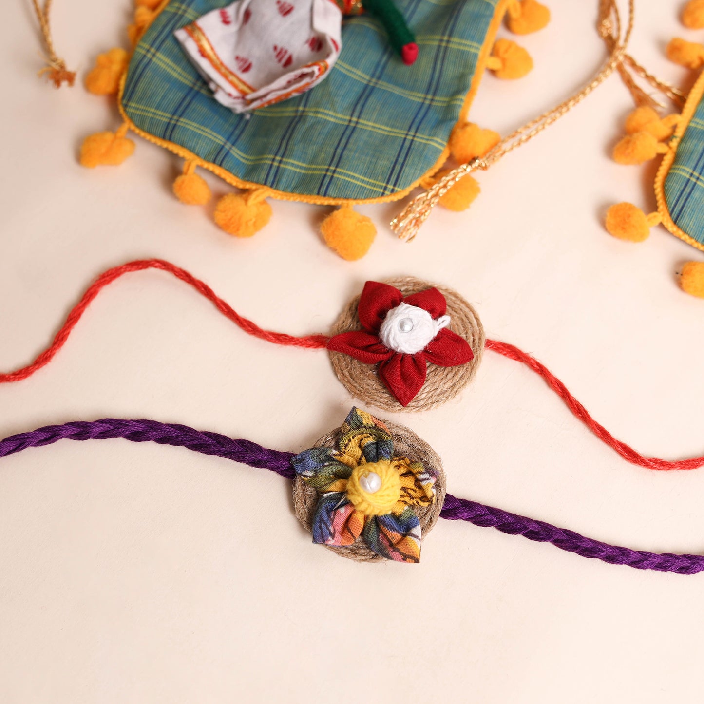 Handmade Fabric Flower Rakhi (Set of 2)