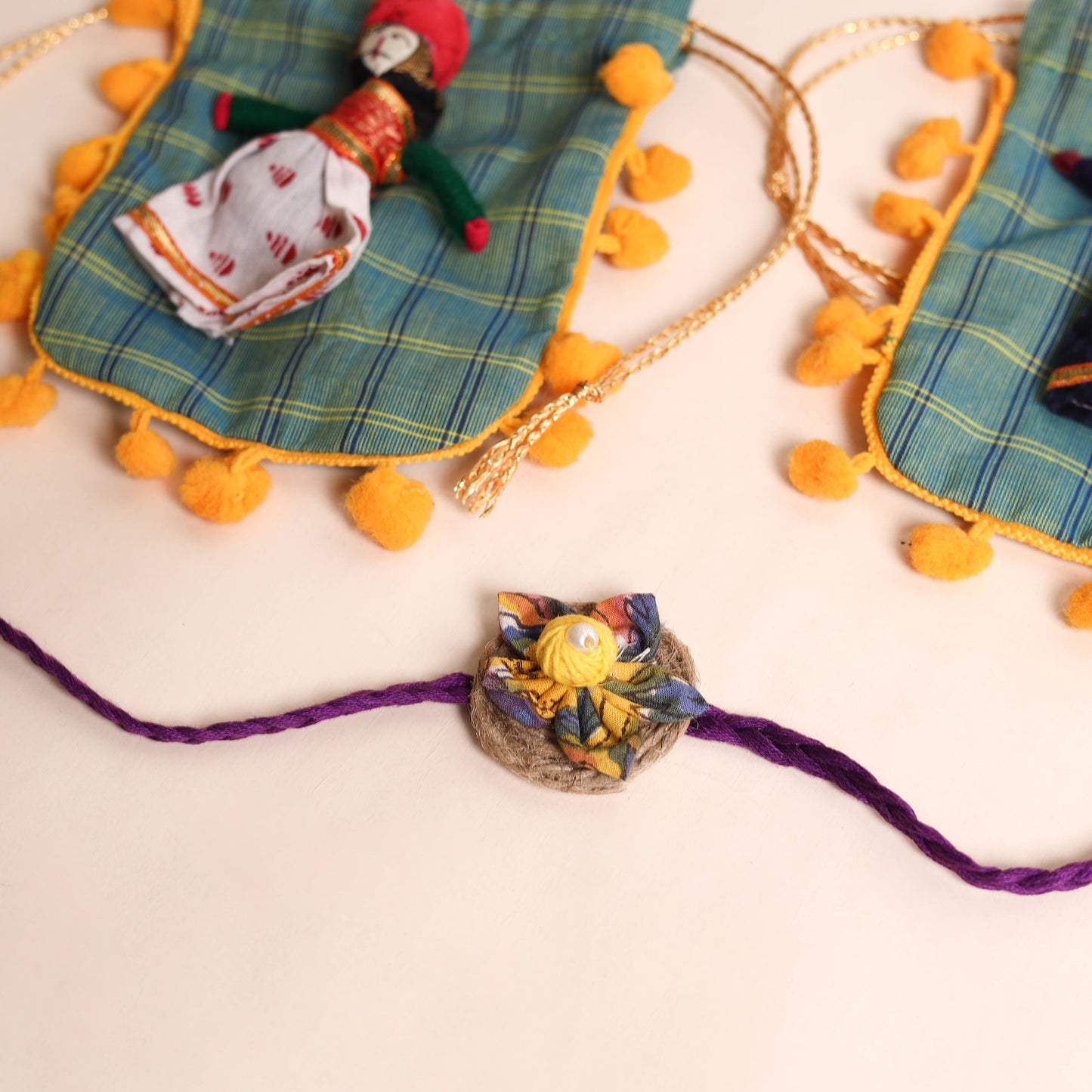 Handmade Fabric Flower Rakhi (Set of 2)