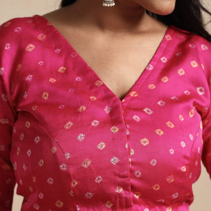 Pink - Modal Silk Bandhani Tie Dye Stitched Blouse