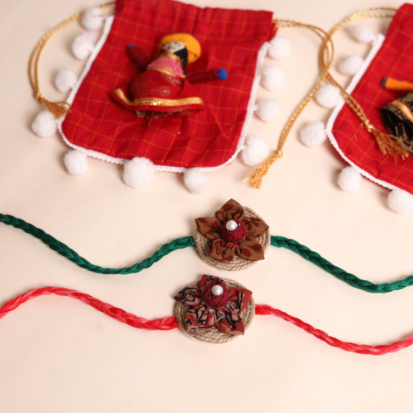 Handmade Fabric Flower Rakhi (Set of 2)