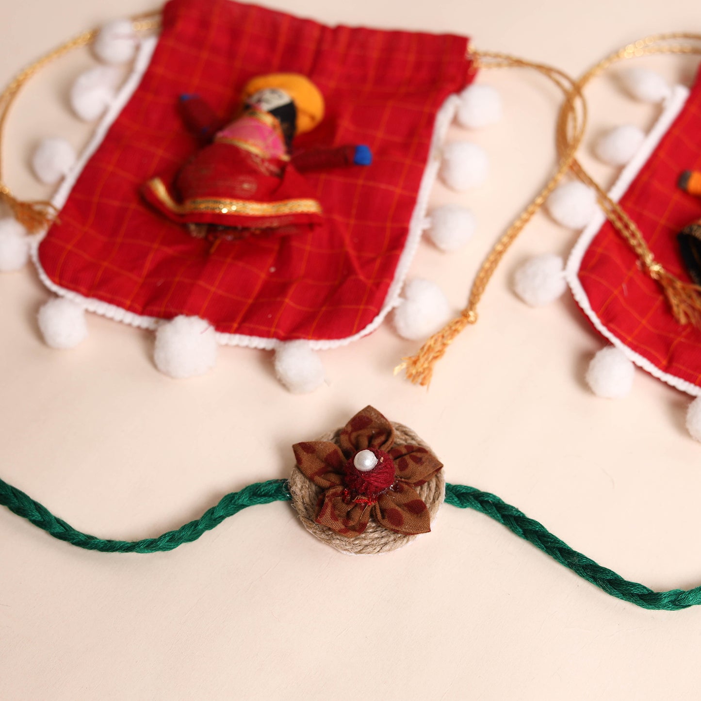 Handmade Fabric Flower Rakhi (Set of 2)