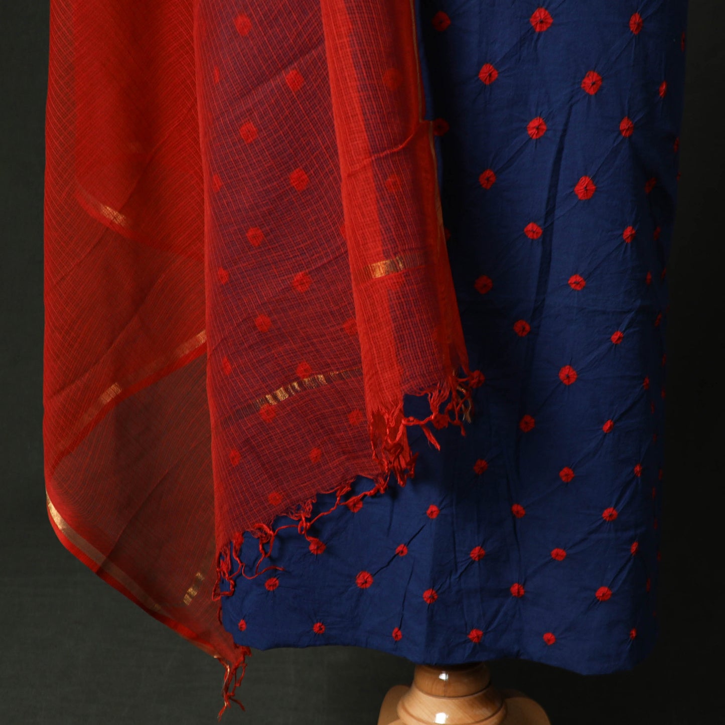 Kutch Bandhani Tie-Dye Cotton 2pc Unstitched Dress Material Kurta Set with Earrings 28